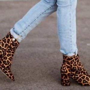 ZARA LEOPARD ANIMAL PRINT PONY HAIR LEATHER HIGH HEEL ANKLE BOOTS,SIZE 37